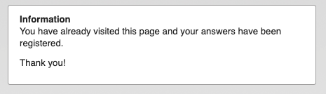 Picture of screen showing a message saying that an answer already has been registrerd