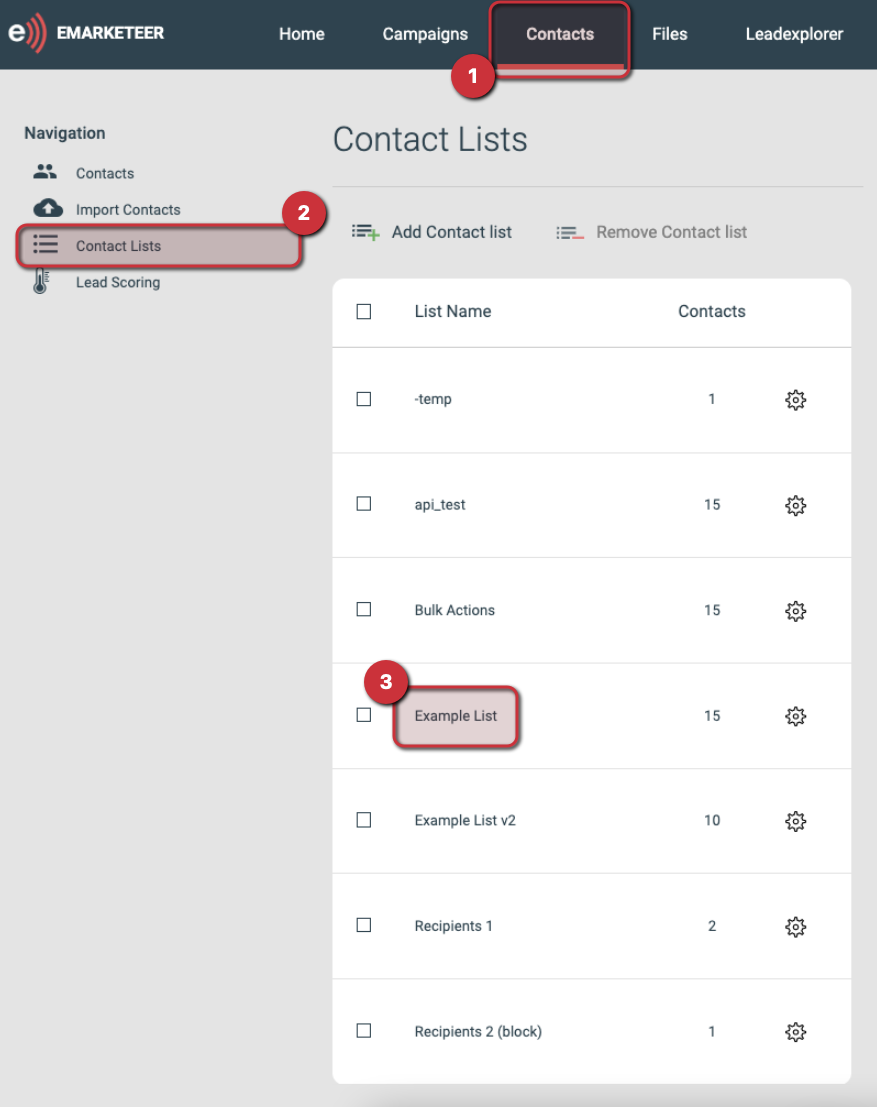 Steps to navigate to the contact list from the checklist