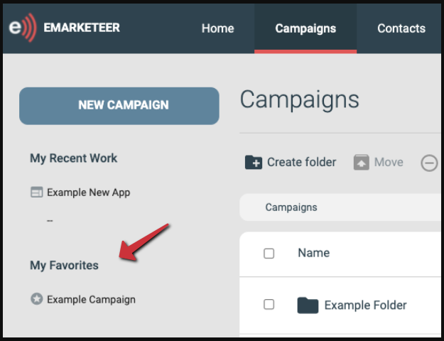 "My Favorites" is located in the left-side menu on campaign navigation pages
