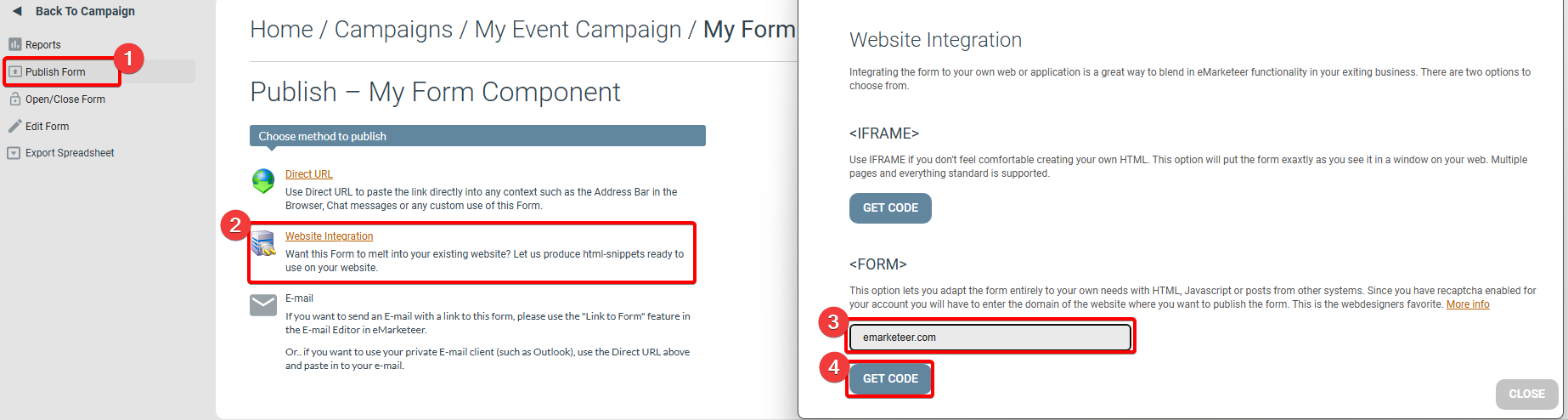 Step-by-Step illustration about how to find the Form integration code